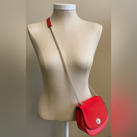 NWOT H&M red faux suede & leather detachable gold chain bag purse satchel - Picture 2 of 9